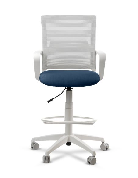 Silla de Trabajo LINK White Cajera Neumática con Asiento Tela Azul