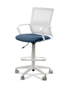 Silla de Trabajo LINK White Cajera Neumática con Asiento Tela Azul