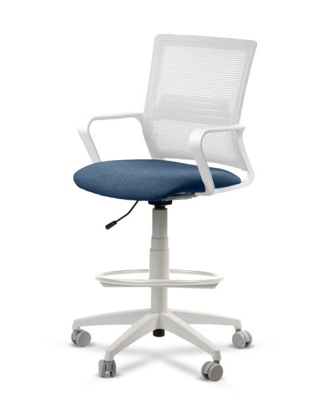 Silla de Trabajo LINK White Cajera Neumática con Asiento Tela Azul