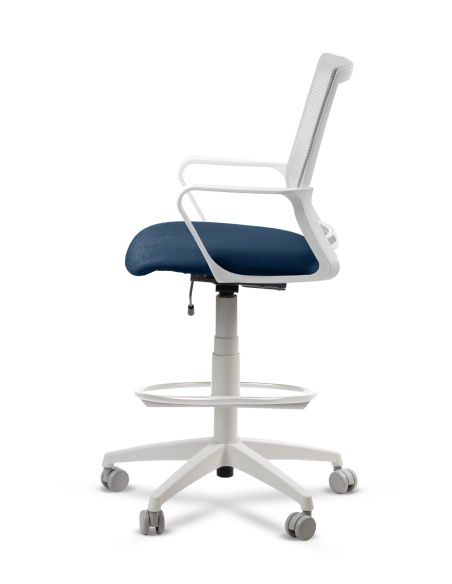 Silla de Trabajo LINK White Cajera Neumática con Asiento Tela Azul