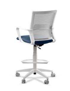 Silla de Trabajo LINK White Cajera Neumática con Asiento Tela Azul 2