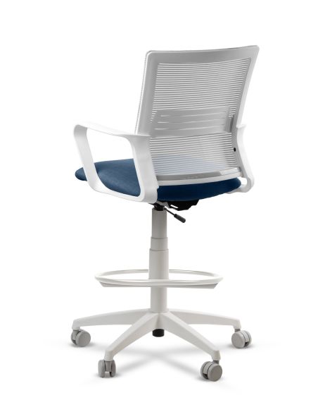 Silla de Trabajo LINK White Cajera Neumática con Asiento Tela Azul