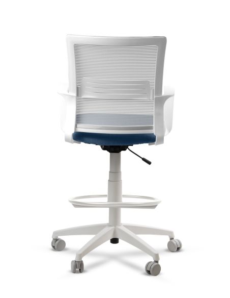 Silla de Trabajo LINK White Cajera Neumática con Asiento Tela Azul