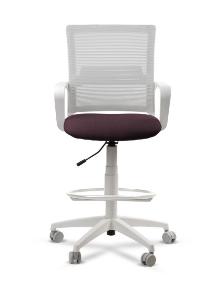 Silla de Trabajo LINK White Cajera Neumática con Asiento Tela Ciruela