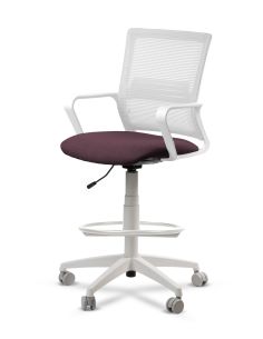 Silla de Trabajo LINK White Cajera Neumática con Asiento Tela Ciruela