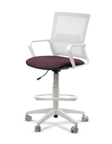 Silla de Trabajo LINK White Cajera Neumática con Asiento Tela Ciruela