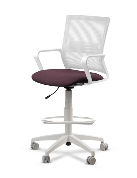 Silla de Trabajo LINK White Cajera Neumática con Asiento Tela Ciruela