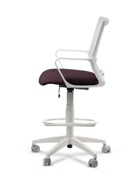 Silla de Trabajo LINK White Cajera Neumática con Asiento Tela Ciruela