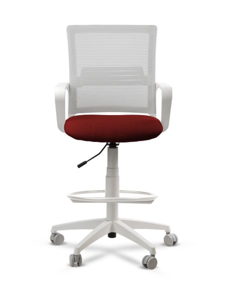 Silla de Trabajo LINK White Cajera Neumática con Asiento Tela Roja