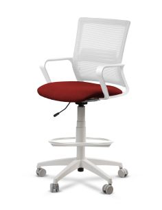 Silla de Trabajo LINK White Cajera Neumática con Asiento Tela Roja