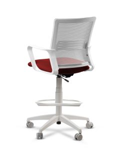 Silla de Trabajo LINK White Cajera Neumática con Asiento Tela Roja 2