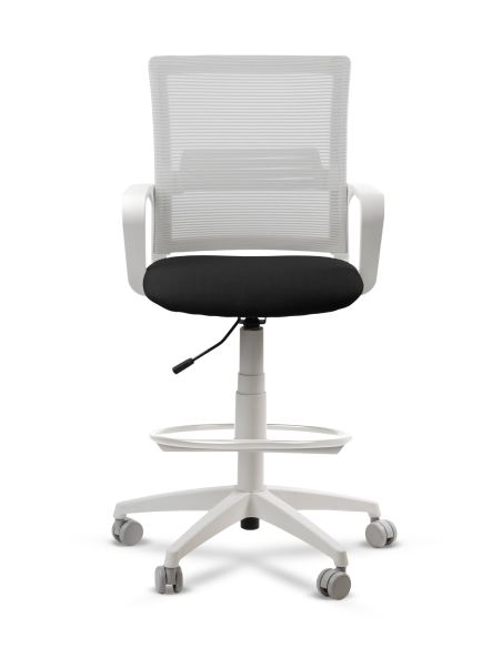 Silla de Trabajo LINK White Cajera Neumática con Asiento Tela Negra