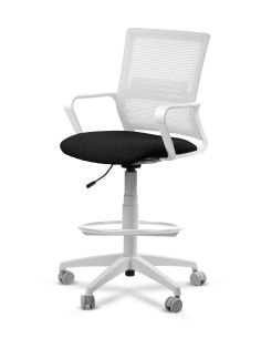 Silla de Trabajo LINK White Cajera Neumática con Asiento Tela Negra