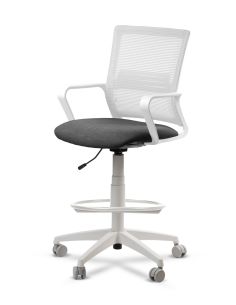 Silla de Trabajo LINK White Cajera Neumática con Asiento Tela Gris