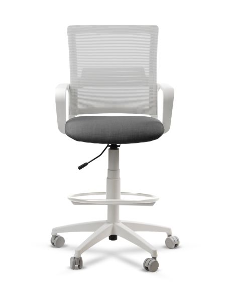 Silla de Trabajo LINK White Cajera Neumática con Asiento Tela Gris