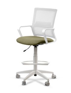 Silla de Trabajo LINK White Cajera Neumática con Asiento Tela Verde