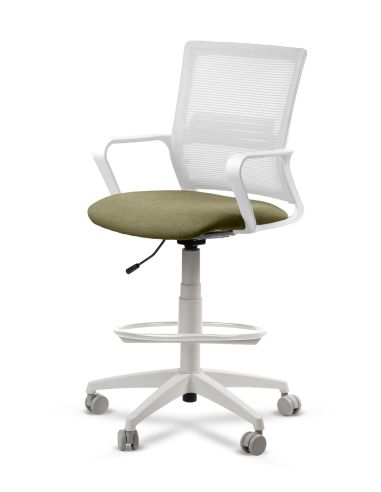 Silla de Trabajo LINK White Cajera Neumática con Asiento Tela Verde