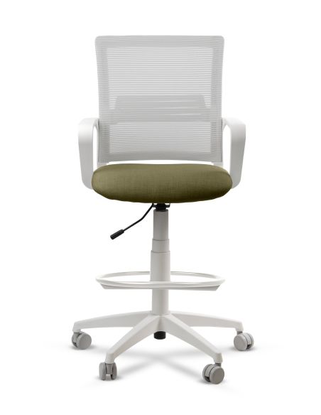 Silla de Trabajo LINK White Cajera Neumática con Asiento Tela Verde
