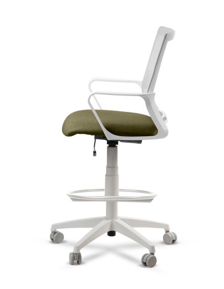 Silla de Trabajo LINK White Cajera Neumática con Asiento Tela Verde