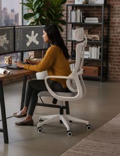 Silla Blanca Moderna de Escritorio Basculante con Apoyacabeza Baffi 2