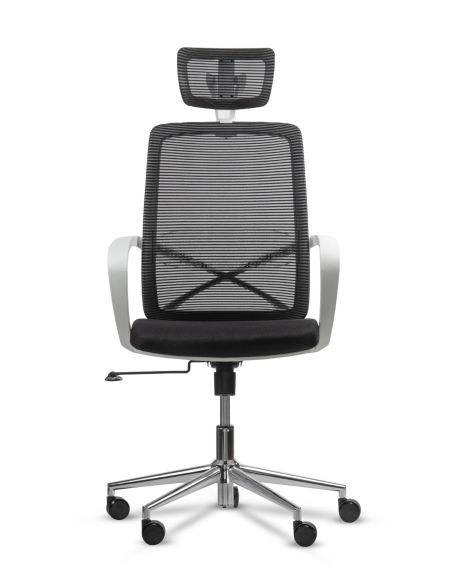 Silla de Oficina Blanca con Cabezal - Equis Rolic con Apoyo Lumbar