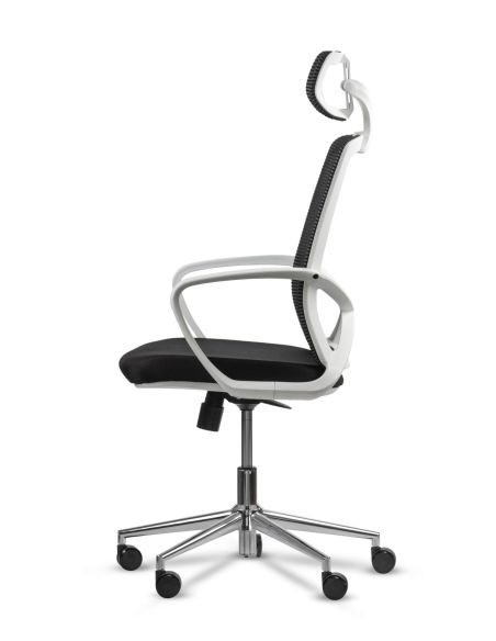 Silla de Oficina Blanca con Cabezal - Equis Rolic con Apoyo Lumbar