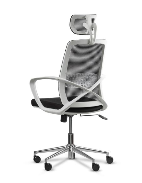 Silla de Oficina Blanca con Cabezal - Equis Rolic con Apoyo Lumbar