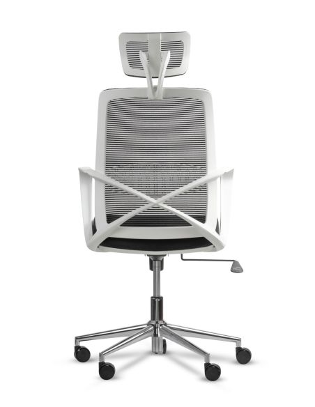 Silla de Oficina Blanca con Cabezal - Equis Rolic con Apoyo Lumbar