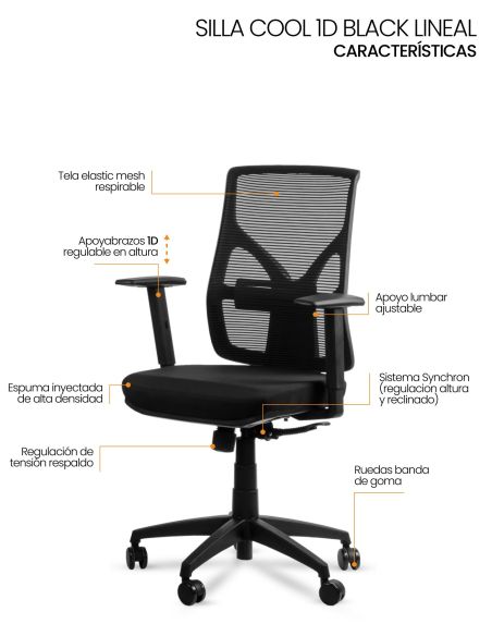 Silla de Oficina Cool Negra Red Lineal Spazio Petroleo - Ergonomía Argentina