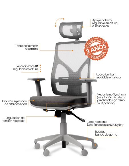Silla Gris Escritorio Pc Ergonómica Oficina Cool Kronos Giratoria Reclinable con Ruedas
