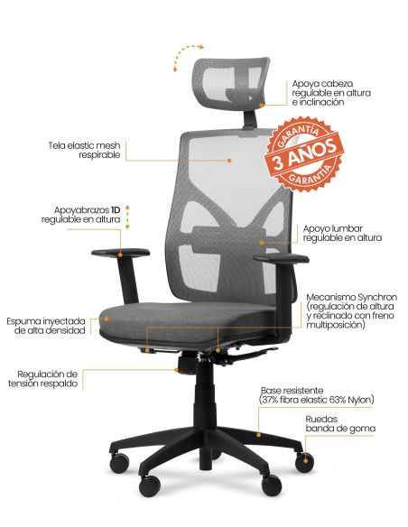 Silla Escritorio Pc Ergonómica Oficina Cool Kronos Giratoria Reclinable con Ruedas