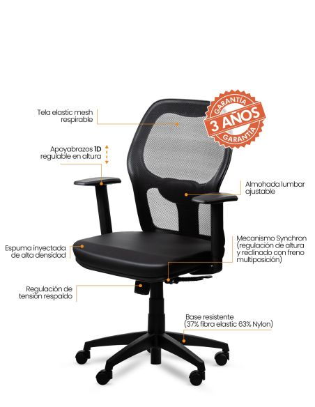 Sillon Gamma Oficina Respaldo Reclinable Red Mesh Premium Ergonomico Con Ruedas Regulable En Altura Negra