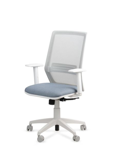 Silla Grou Blanca - Nueva Silla de Oficina Ergonómica - Tapizado Celeste
