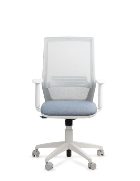 Silla Grou Blanca - Nueva Silla de Oficina Ergonómica - Tapizado Celeste