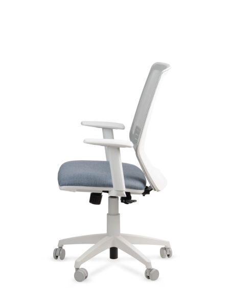 Silla Grou Blanca - Nueva Silla de Oficina Ergonómica - Tapizado Celeste