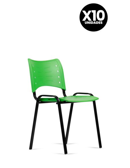 Silla Verde Fija Kudo x10 Súper Resistentes - Garantía - Apilables