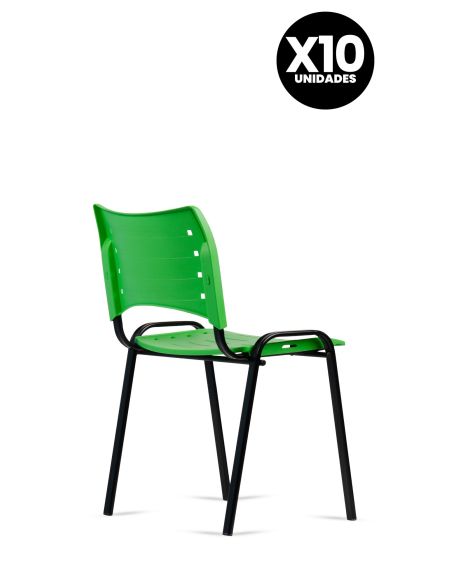 Silla Verde Fija Kudo x10 Súper Resistentes - Garantía - Apilables