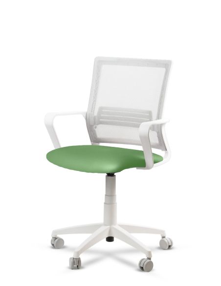 Silla Verde Fosco de Trabajo LINK White Neumática con Asiento Tela