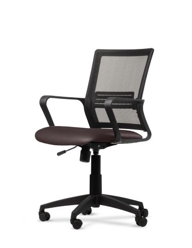 Silla Bordó de Trabajo LINK Negra Neumática con Asiento de Cuero Sintético