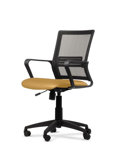 Silla Amarilla de Trabajo LINK Negra Neumática con Asiento de Cuero Sintético