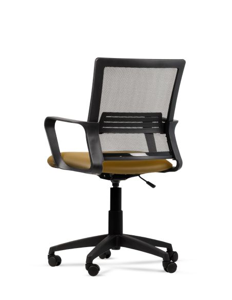 Silla Amarilla de Trabajo LINK Negra Neumática con Asiento de Cuero Sintético