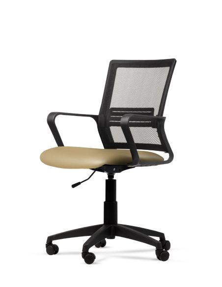 Silla Beige de Trabajo LINK Negra Neumática con Asiento de Cuero Sintético