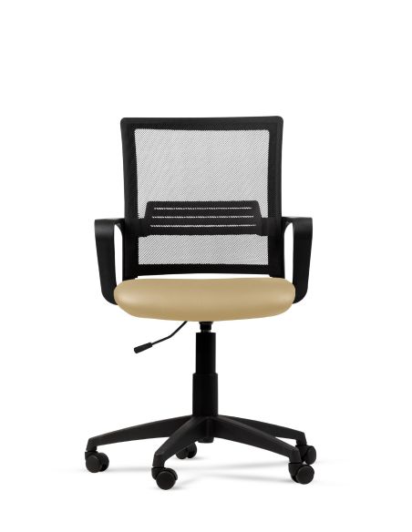 Silla Beige de Trabajo LINK Negra Neumática con Asiento de Cuero Sintético
