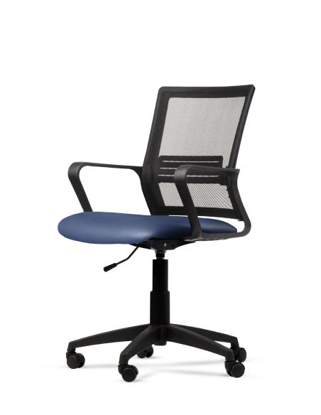 Silla Azul de Trabajo LINK Negra Neumática con Asiento de Cuero Sintético