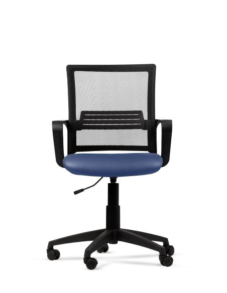 Silla Azul de Trabajo LINK Negra Neumática con Asiento de Cuero Sintético