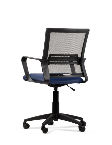 Silla Azul de Trabajo LINK Negra Neumática con Asiento de Cuero Sintético