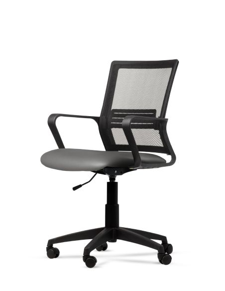 Silla Gris de Trabajo LINK Negra Neumática con Asiento de Cuero Sintético