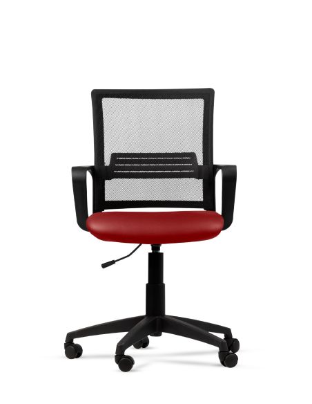 Silla Roja de Trabajo LINK Negra Neumática con Asiento de Cuero Sintético