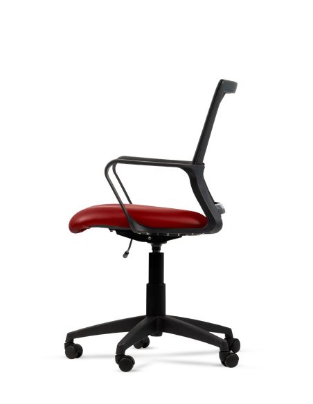 Silla Roja de Trabajo LINK Negra Neumática con Asiento de Cuero Sintético