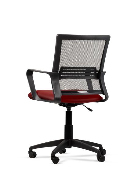 Silla Roja de Trabajo LINK Negra Neumática con Asiento de Cuero Sintético